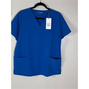 Mandala Royal Blue scrub Short-Sleeve V-Neck Top